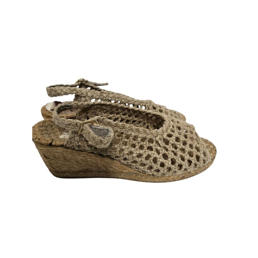Vintage 70s Natural Woven Crochet Wedge Sandals